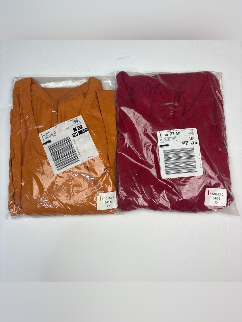 Woman Within Size 4X Shirt Lot of 2 New Red Orange Half Sleeve Casual Cotton